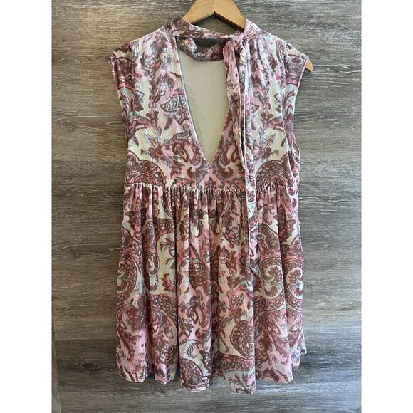 Free People All the Time Velvet Mini Dress Petal Combo XS Rose Country Boho New - Picture 3 of 10
